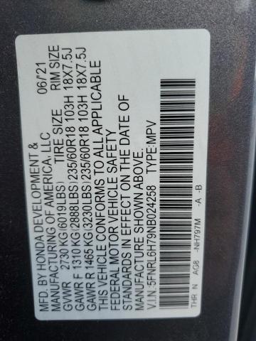 5FNRL6H79NB024258 - 2022 HONDA ODYSSEY EXL CHARCOAL photo 13