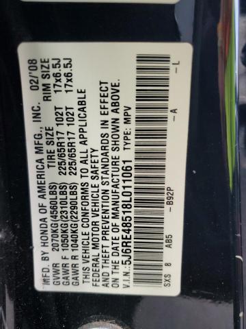 5J6RE48518L011061 - 2008 HONDA CR-V EX BLACK photo 13