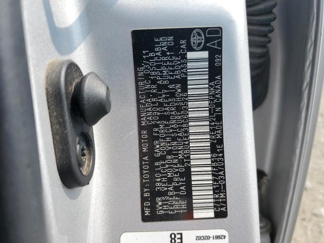 2T1BU4EE3BC603526 - 2011 TOYOTA COROLLA BASE SILVER photo 12