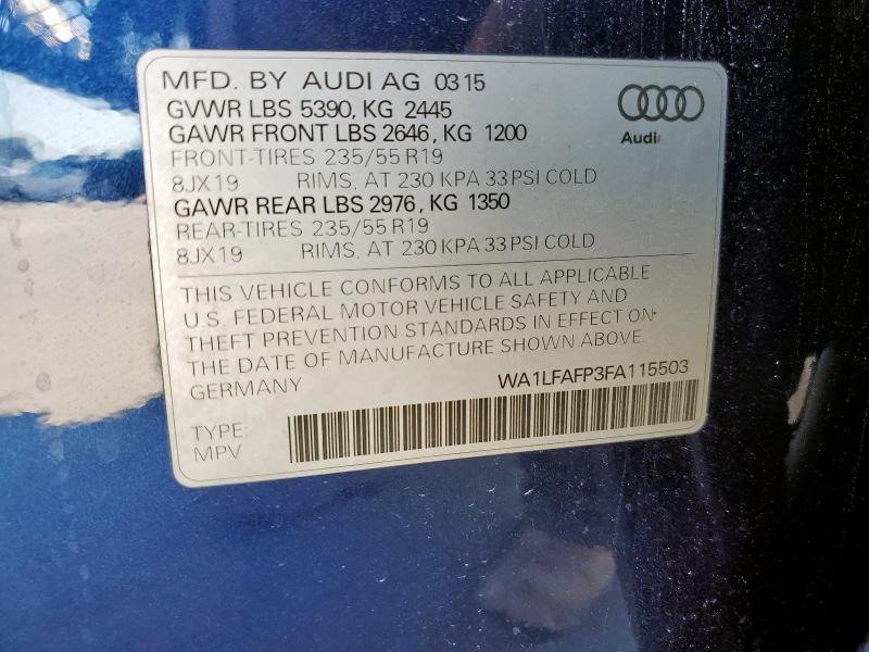WA1LFAFP3FA115503 - 2015 AUDI Q5 PREMIUM PLUS BLUE photo 13