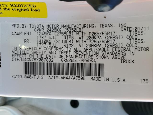 5TFJU4GN7BX007832 - 2011 TOYOTA TACOMA DOUBLE CAB PRERUNNER WHITE photo 12