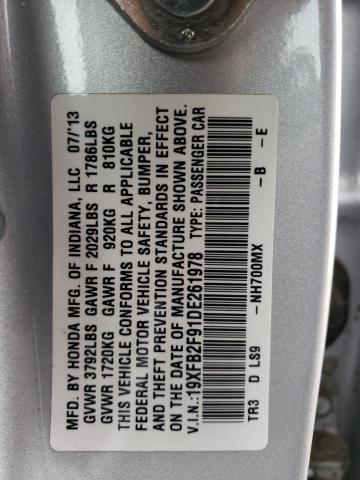 19XFB2F91DE261978 - 2013 HONDA CIVIC EXL ვერცხლისფერი ფოტო 12
