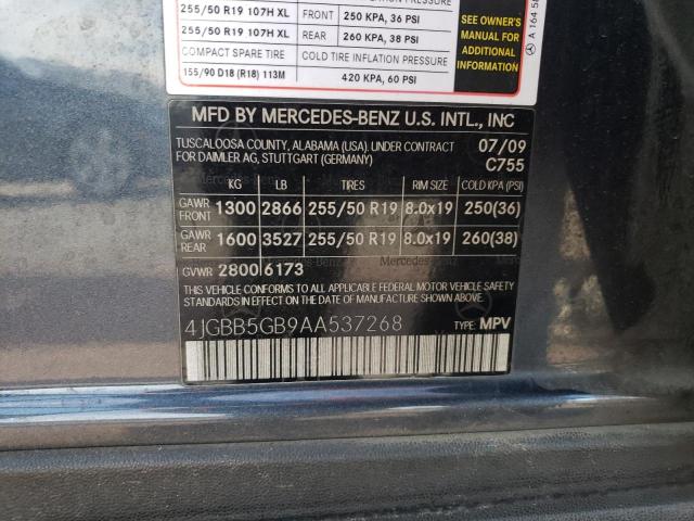 4JGBB5GB9AA537268 - 2010 MERCEDES-BENZ ML 350 GRAY photo 14