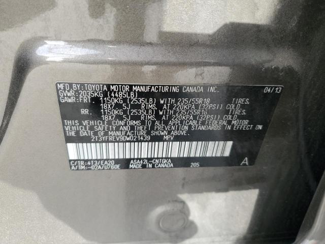 2T3YFREV9DW021439 - 2013 TOYOTA RAV4 LIMITED TAN photo 13