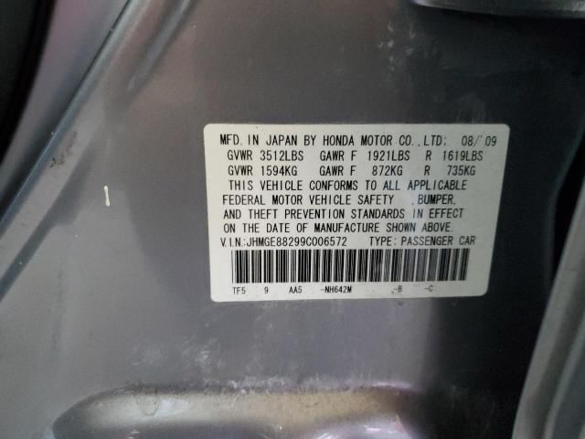 JHMGE88299C006572 - 2009 HONDA FIT SILVER photo 12
