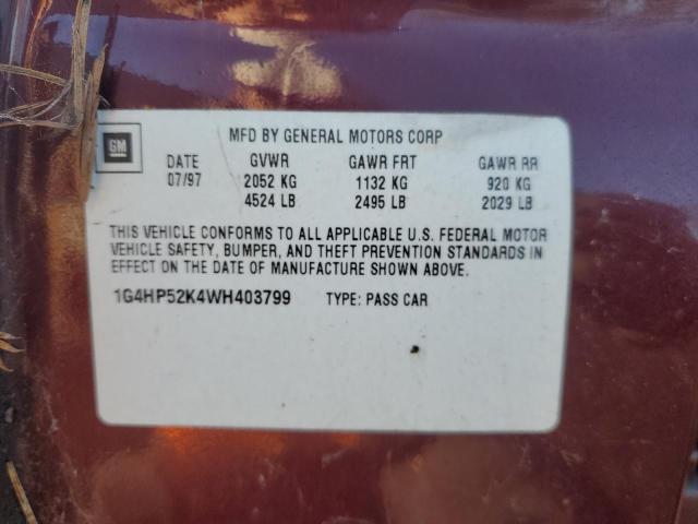 1G4HP52K4WH403799 - 1998 BUICK LESABRE CUSTOM BURGUNDY photo 12