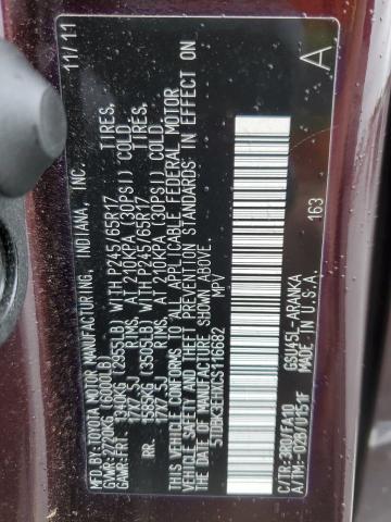 5TDBK3EHXCS116682 - 2012 TOYOTA HIGHLANDER BASE Tünd qırmızı foto 13