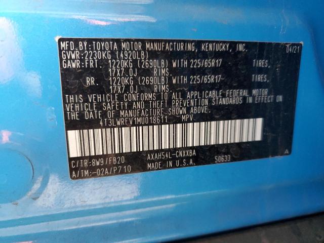 4T3LWRFV1MU018611 - 2021 TOYOTA RAV4 LE BLUE photo 14