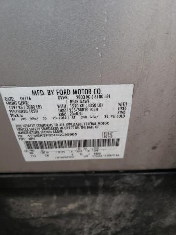 1FM5K8F83GGC90985 - 2016 FORD EXPLORER LIMITED SILVER photo 13