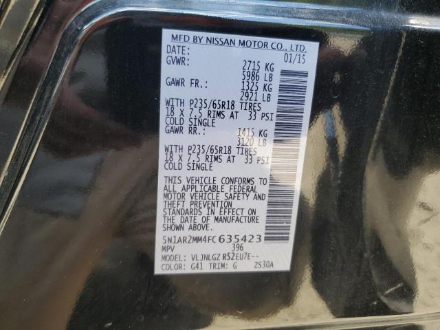 5N1AR2MM4FC635423 - 2015 NISSAN PATHFINDER S Սև լուսանկար 13