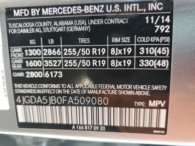 4JGDA5JB0FA509080 - 2015 MERCEDES-BENZ ML 350 SILVER photo 13