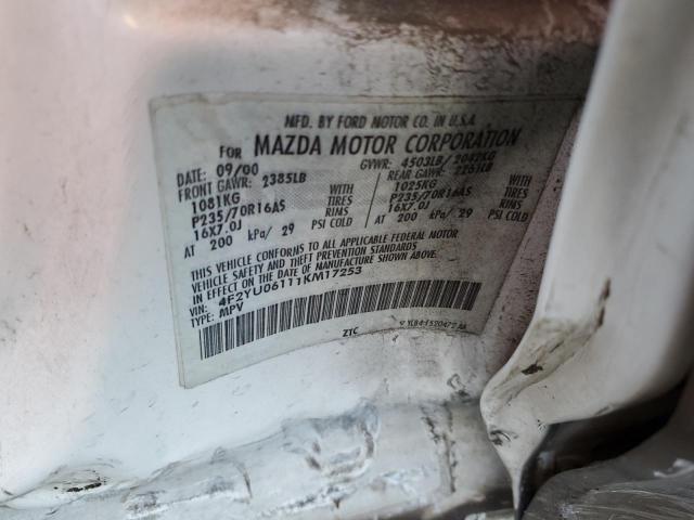 4F2YU06111KM17253 - 2001 MAZDA TRIBUTE DX 白色 照片 13