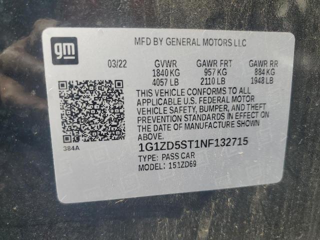 1G1ZD5ST1NF132715 - 2022 CHEVROLET MALIBU LT BLACK photo 12