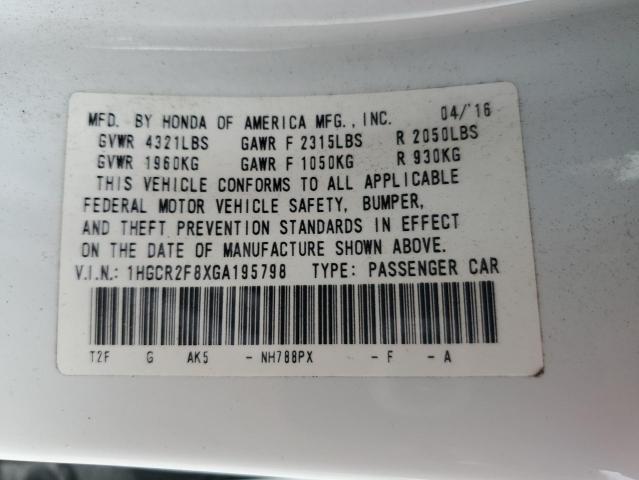 1HGCR2F8XGA195798 - 2016 HONDA ACCORD EXL WHITE photo 13