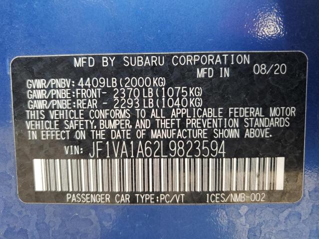 JF1VA1A62L9823594 - 2020 SUBARU WRX BLUE photo 12