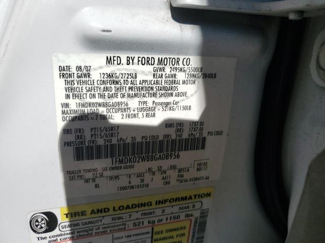 1FMDK02W88GA08956 - 2008 FORD TAURUS X SEL WHITE photo 14