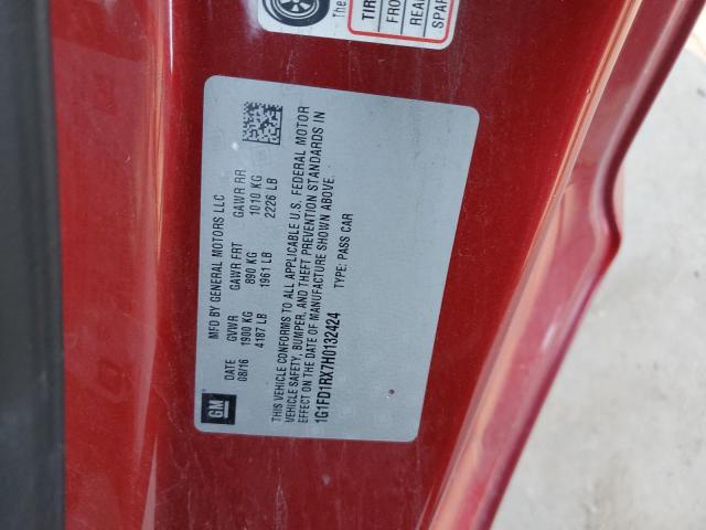 1G1FD1RX7H0132424 - 2017 CHEVROLET CAMARO LT BURGUNDY photo 12