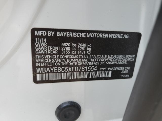WBAYE8C5XFD781554 - 2015 BMW 750 LI WHITE photo 13