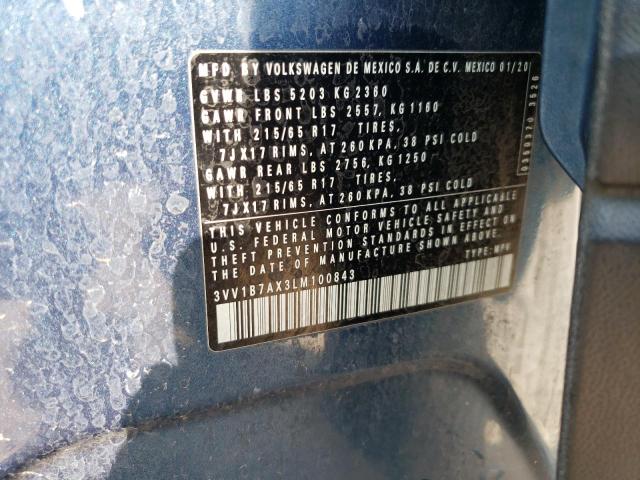 3VV1B7AX3LM100843 - 2020 VOLKSWAGEN TIGUAN S BLUE photo 13