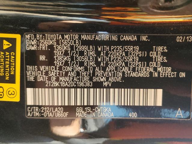 2T2BK1BA2DC196383 - 2013 LEXUS RX 350 BASE შავი ფოტო 12