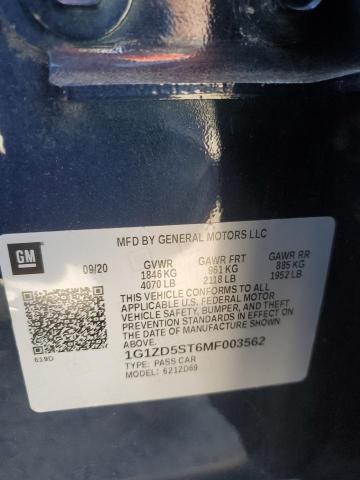 1G1ZD5ST6MF003562 - 2021 CHEVROLET MALIBU LT BLUE photo 13