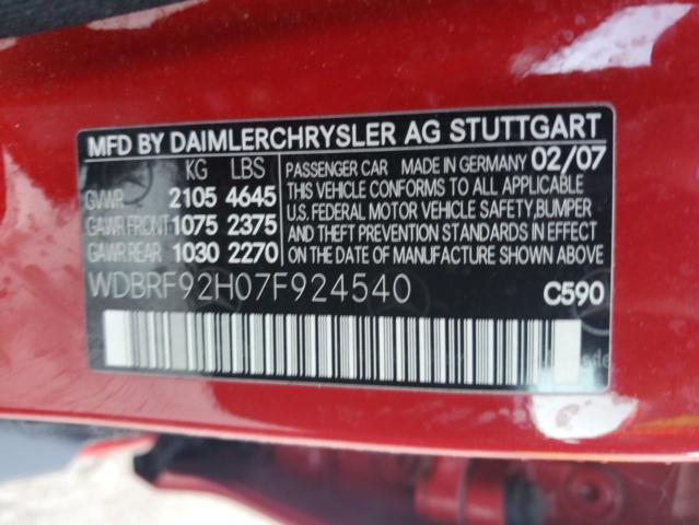 WDBRF92H07F924540 - 2007 MERCEDES-BENZ C 280 4MATIC RED photo 12