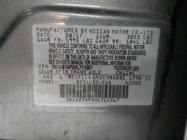 3N1AB7AP5HL711567 - 2017 NISSAN SENTRA S GRAY photo 12