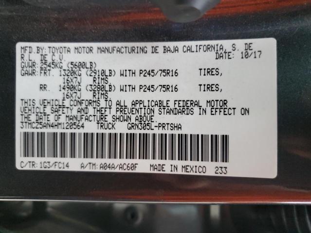 3TMCZ5AN4HM120564 - 2017 TOYOTA TACOMA DOUBLE CAB GRAY photo 12