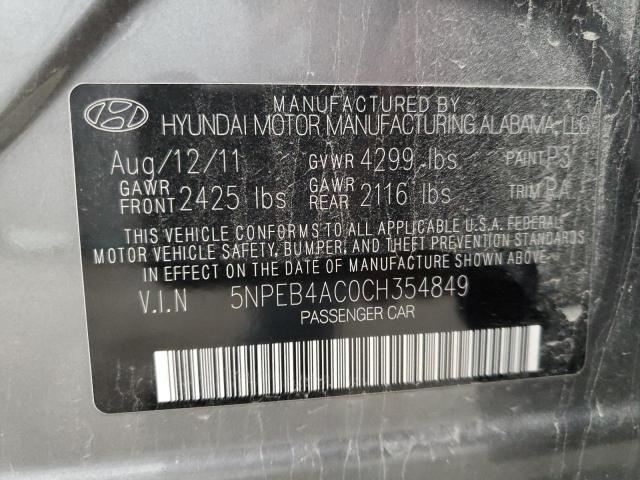 5NPEB4AC0CH354849 - 2012 HYUNDAI SONATA GLS GRAY photo 12