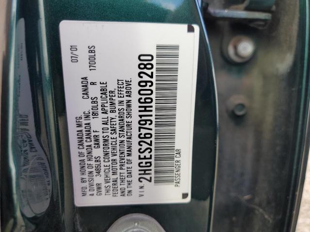 2HGES26791H609280 - 2001 HONDA CIVIC EX GREEN photo 12