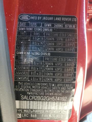 SALCR2BG2GH574192 - 2016 LAND ROVER DISCOVERY HSE RED photo 13