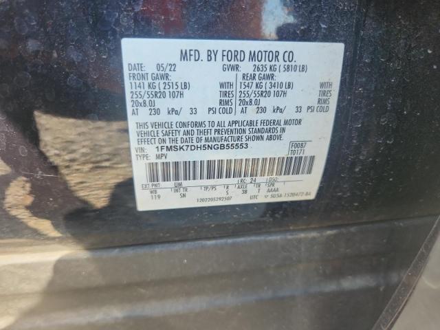 1FMSK7DH5NGB55553 - 2022 FORD EXPLORER XLT BLACK photo 13