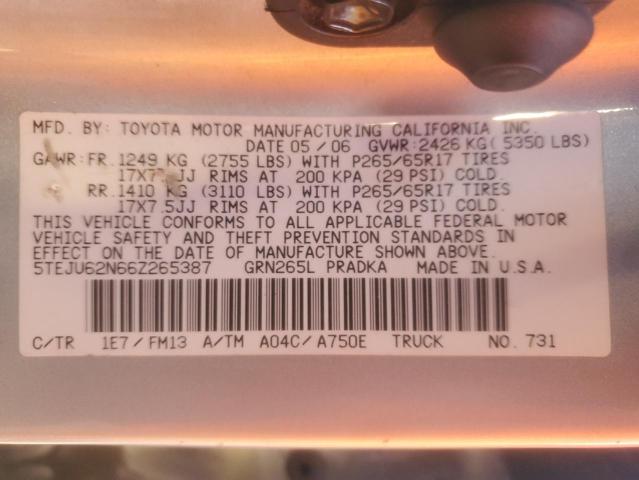 5TEJU62N66Z265387 - 2006 TOYOTA TACOMA DOUBLE CAB PRERUNNER SILVER photo 12