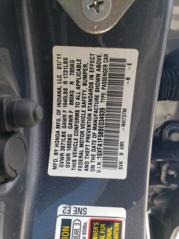 19XFA1F58BE034939 - 2011 HONDA CIVIC LX Boz foto 12