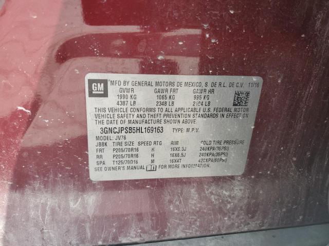 3GNCJPSB5HL169163 - 2017 CHEVROLET TRAX 1LT MAROON photo 12