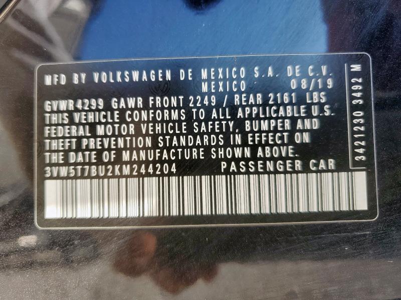 3VW5T7BU2KM244204 - 2019 VOLKSWAGEN JETTA GLI 黑色 照片 12