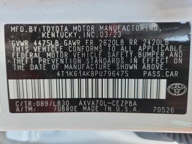 4T1K61AK8PU796475 - 2023 TOYOTA CAMRY XSE WHITE photo 13