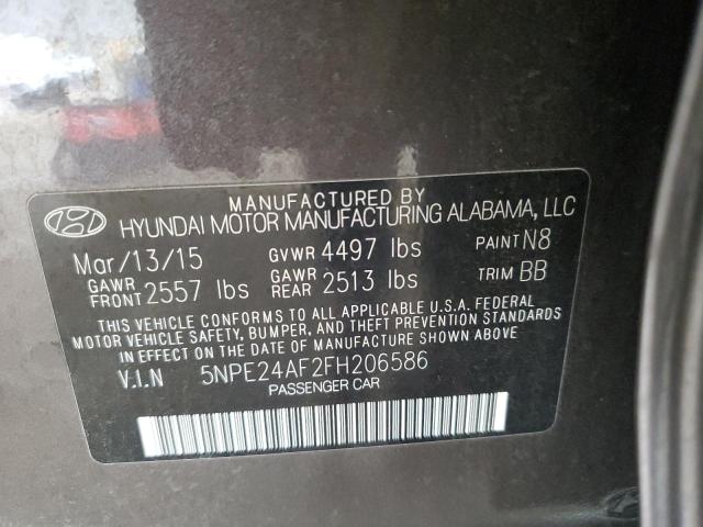 5NPE24AF2FH206586 - 2015 HYUNDAI SONATA SE GRAY photo 12