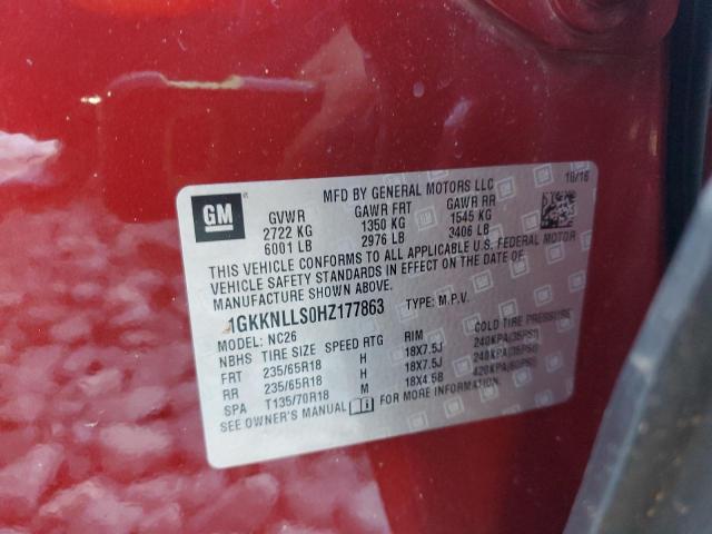 1GKKNLLS0HZ177863 - 2017 GMC ACADIA SLE წითელი ფოტო 13