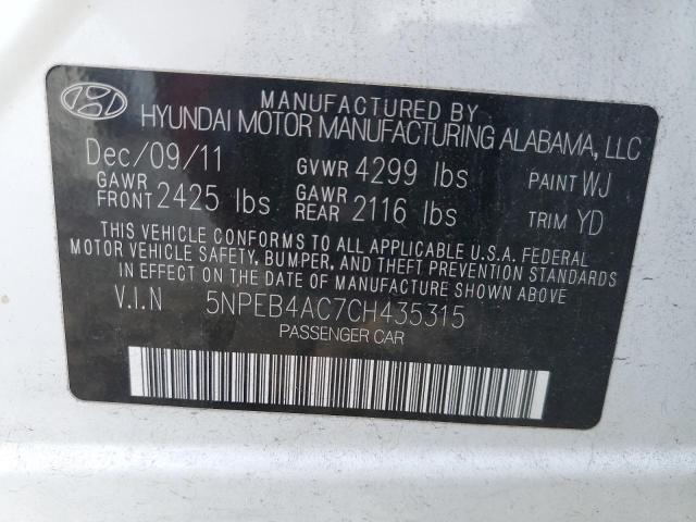 5NPEB4AC7CH435315 - 2012 HYUNDAI SONATA GLS WHITE photo 13