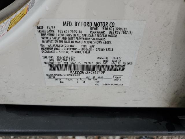 MAJ3S2GEXKC262409 - 2019 FORD ECOSPORT SE WHITE photo 12