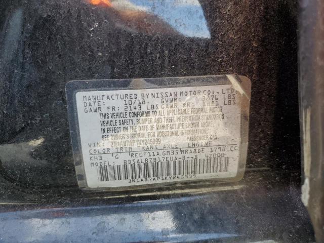 3N1AB7AP1KY245999 - 2019 NISSAN SENTRA S BLACK photo 12