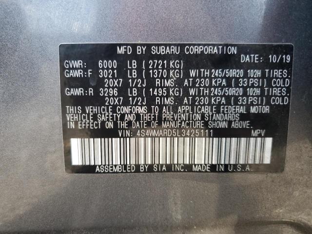 4S4WMARD5L3425111 - 2020 SUBARU ASCENT TOURING GRAY photo 13