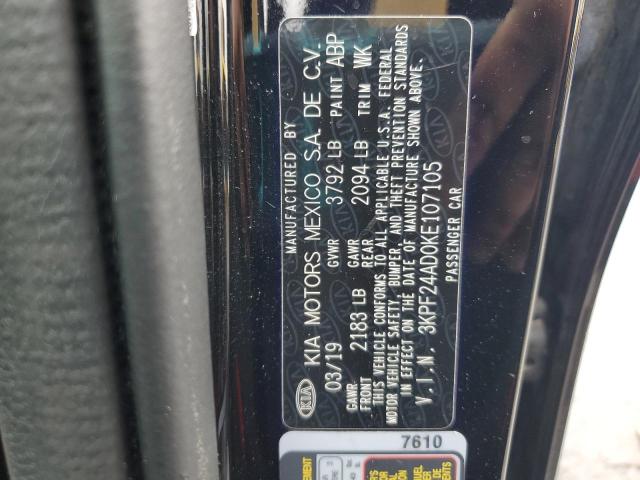 3KPF24AD0KE107105 - 2019 KIA FORTE FE أسود صورة 12