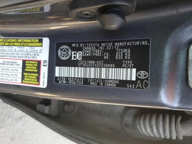 2T1KU4EEXDC038680 - 2013 TOYOTA COROLLA MA Сұр фото 12