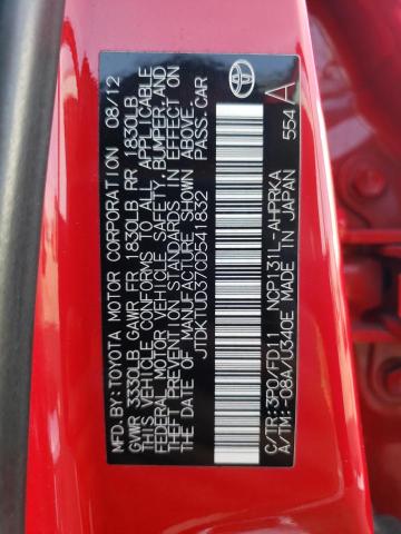 JTDKTUD37CD541832 - 2012 TOYOTA YARIS RED photo 12