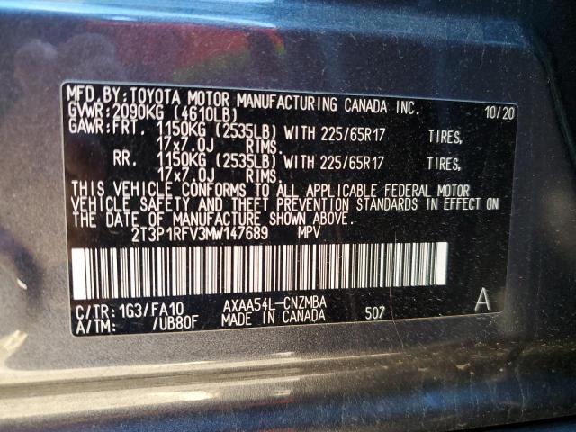 2T3P1RFV3MW147689 - 2021 TOYOTA RAV4 XLE GRAY photo 12