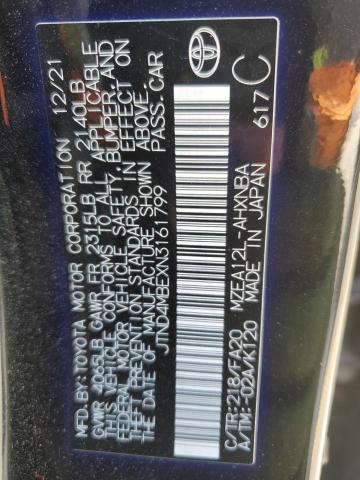 JTND4MBEXN3161799 - 2022 TOYOTA COROLLA SE Czarny zdjęcie 12