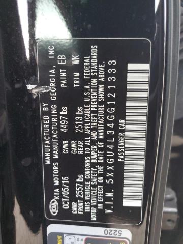 5XXGU4L34GG121333 - 2016 KIA OPTIMA EX BLACK photo 12