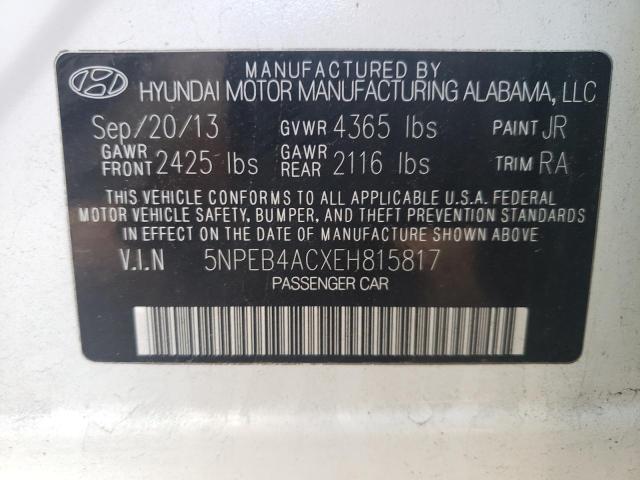 5NPEB4ACXEH815817 - 2014 HYUNDAI SONATA GLS WHITE photo 12